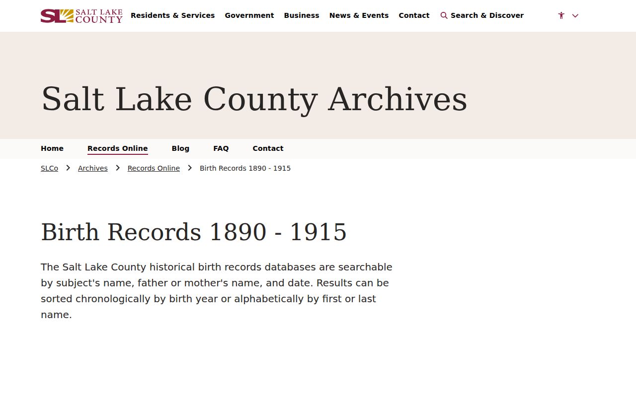 Salt Lake City previous residents historical birth records