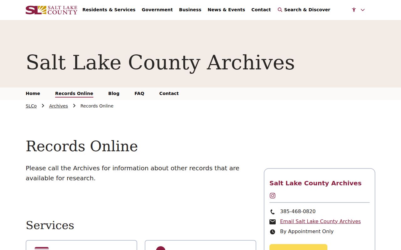 Salt Lake City previous residents county Archives records