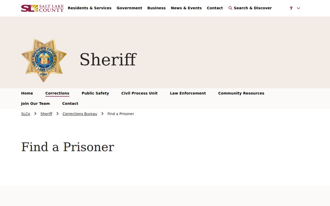 Salt Lake City resident lookup county custody search