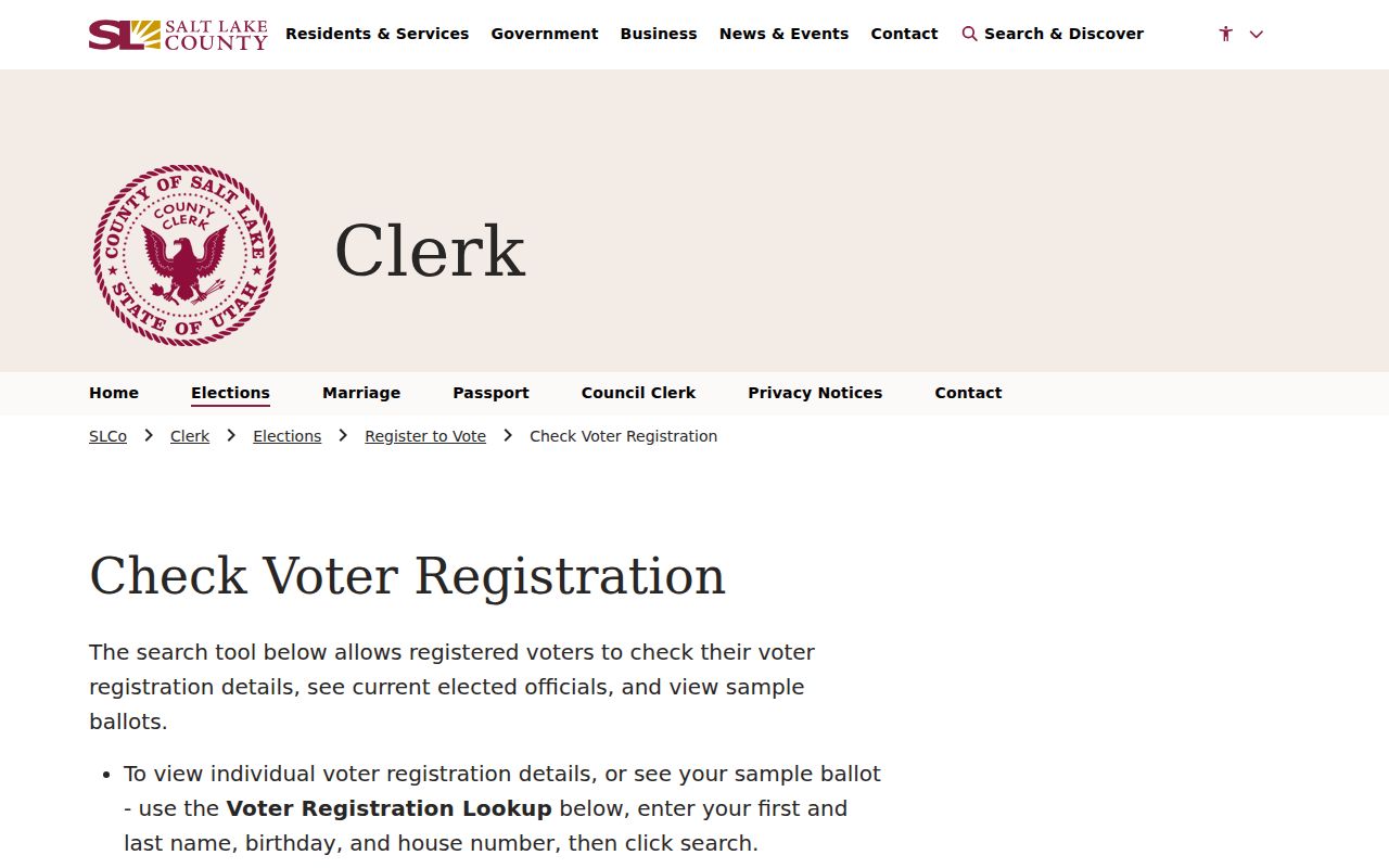 Salt Lake City resident lookup county voter status form